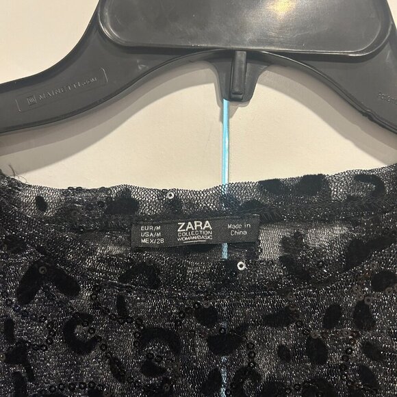 Zara Black Leopard Print Sheer Blouse Women’s Size M - Picture 2 of 6
